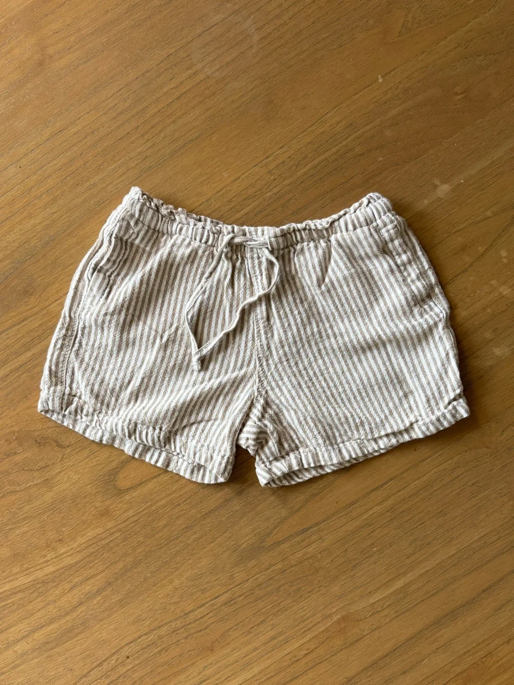 Old Navy Toddler Linen Blend Beige & White Striped Drawstring Shorts